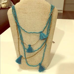 Anthropologie turquoise tasseled necklace